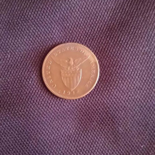 Philippine 1 Centavo 1914 coin used, bronze