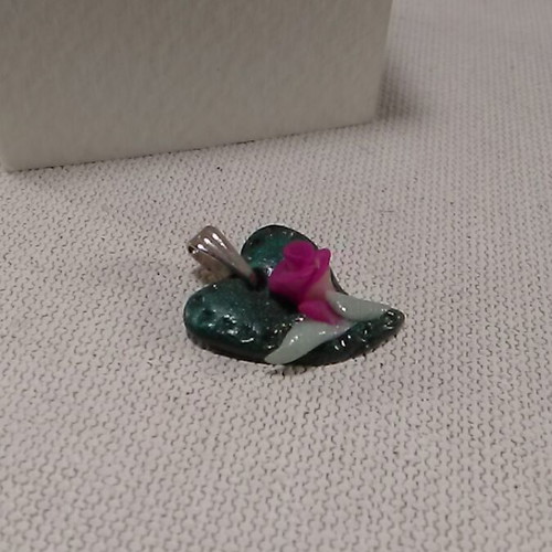 Pendant heart with rose made of fimo, custom order, 2cm