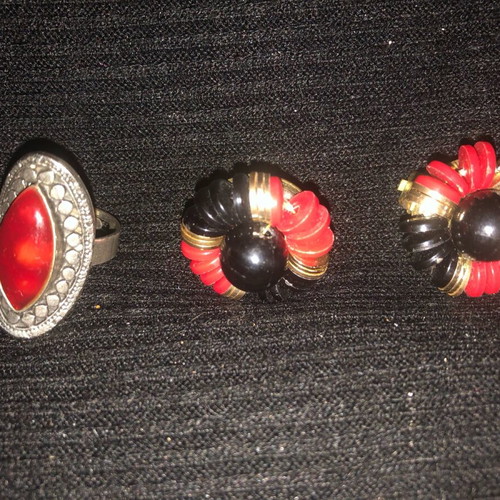 Red and black earrings and ring set like new