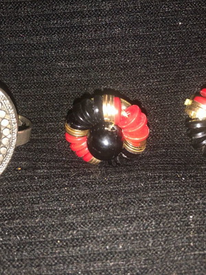 Red and black earrings and ring set like new