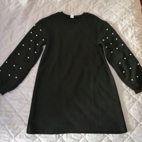 Black Shein dress for girl 11-12 years like new with white pearls on sleeves