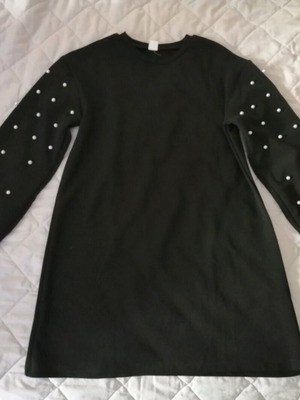 Black Shein dress for girl 11-12 years like new with white pearls on sleeves