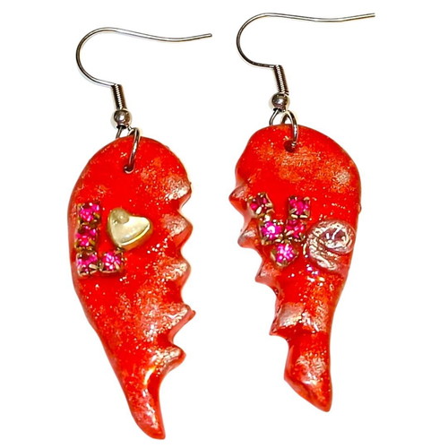 Handmade Saint Valentine earrings from polymer clay, new, red