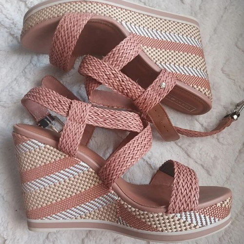 Tommy Hilfiger Raffia Wedge Nude Women's High Heeled Sandals Size 41 New