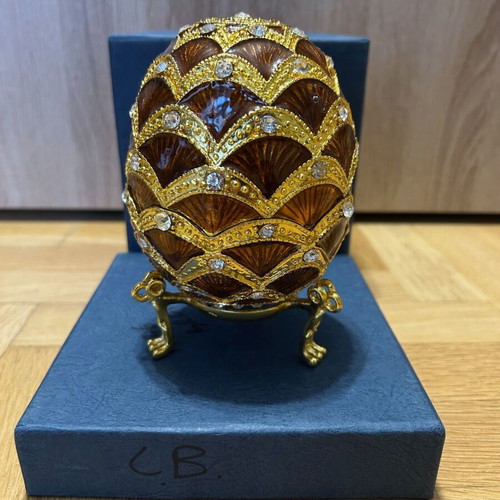 Brown Enamel Faberge Style Egg 12 cm with Crystals like new