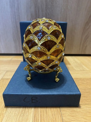 Brown Enamel Faberge Style Egg 12 cm with Crystals like new
