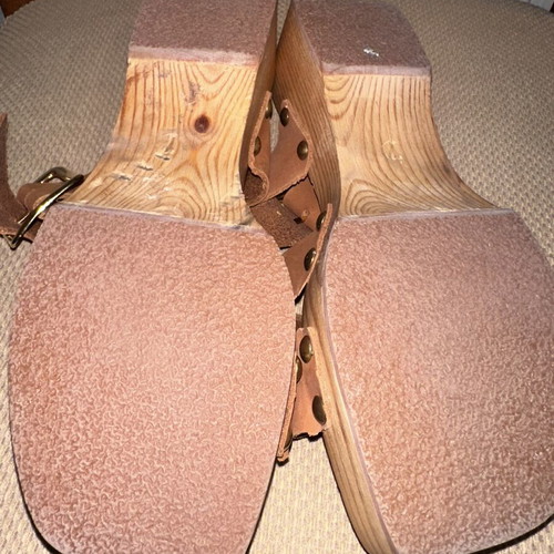 Mythology Tan Leather Clogs Like New With Buckle And Studs