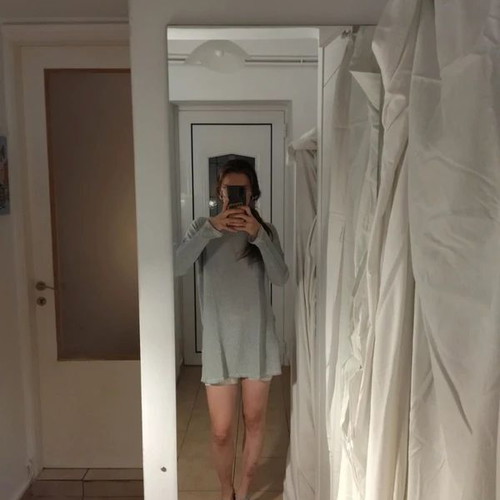 Zara ribbed dotted tunic dress used, gray and white