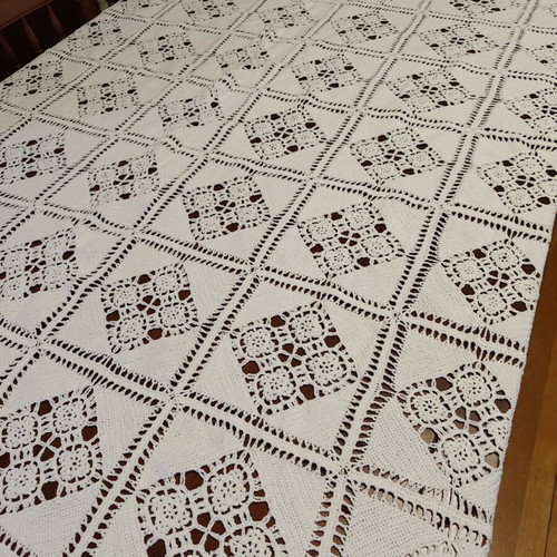 Knitted handmade blanket like new, white 200x220