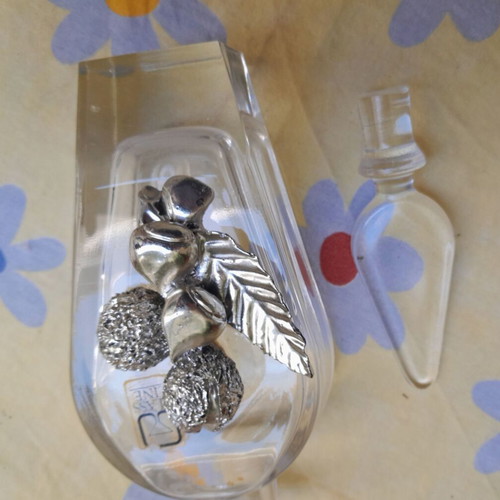 Glass perfume bottle glass line with pewter decoration like new