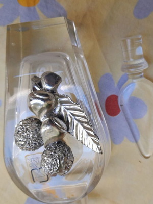 Glass perfume bottle glass line with pewter decoration like new