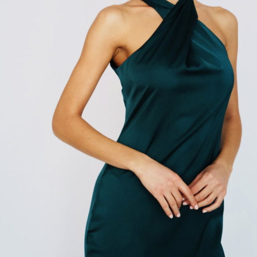 Satin maxi dress new, petrol green, size S