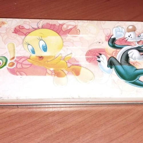 Vintage metal pencil case Ivi Go with Sylvester and Tweety used