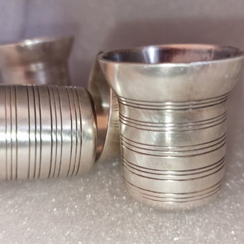 Old collectible shot glasses used, copper with silver enamel