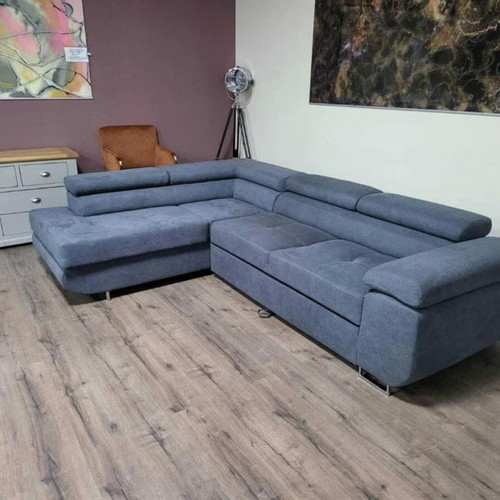Gray fabric corner sofa with sleep function and storage new