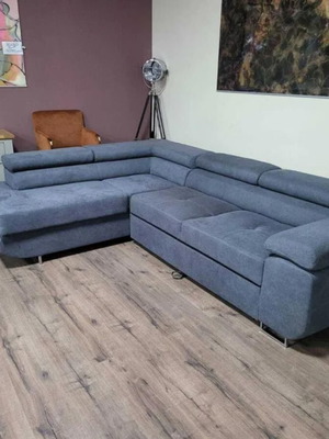 Gray fabric corner sofa with sleep function and storage new
