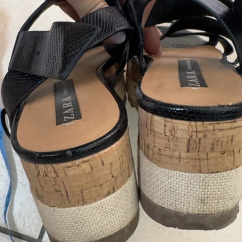 Zara TRF black wedge sandals like new, cork effect platform