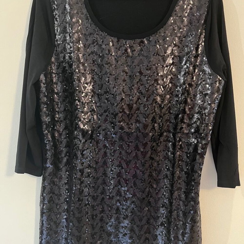 Joseph Janard black blouse with dark sequins, 3/4 sleeves, size S