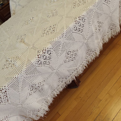 Woolen handmade knitted blanket beige 200x240 cm like new
