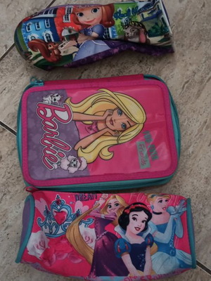 Girls pencil cases used, set of 3 with Sofia the First, Barbie, princesses