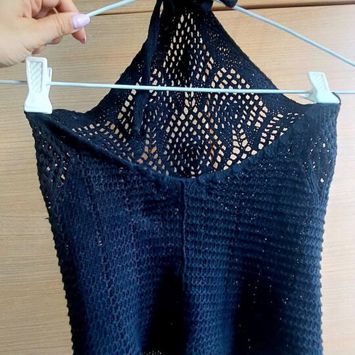 Zara Black Openwork Crochet Halter Top like new, size S