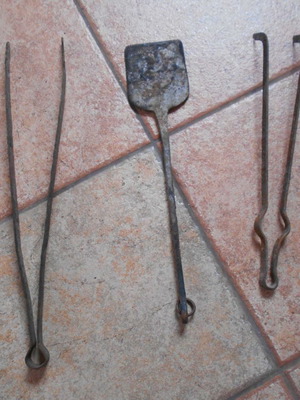 Old fireplace accessories tools used, set of 3 pieces