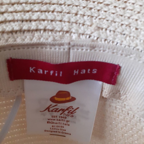 Karfil Straw Hat like new, beige with dark blue bow, size L