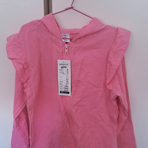 Pepco Girls Pink Muslin Hooded Zip-Up Top like new, size 134
