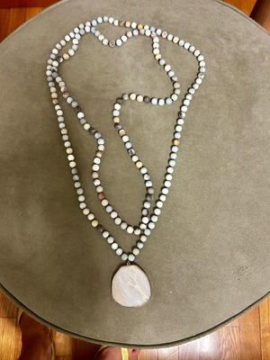 Long necklaces with stones and natural pendant, new, set of 2