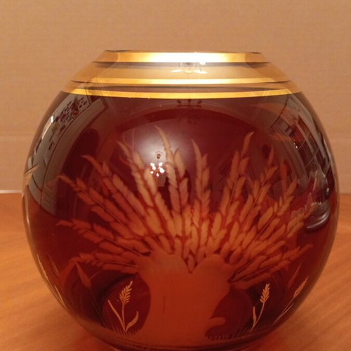 Vintage Bohemian Crystal Vase Egermann Style, Ruby Red