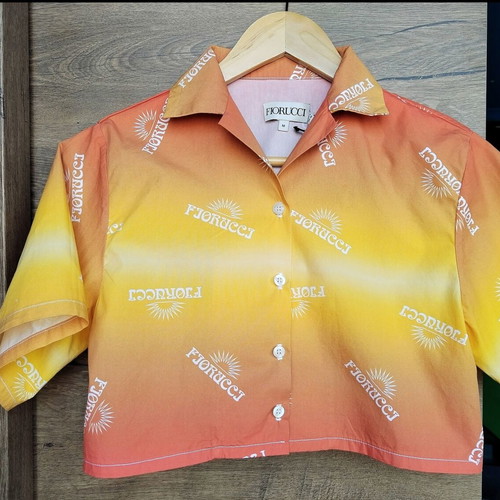 Fiorucci cropped summer shirt new, size M, orange and yellow