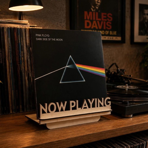 Custom wooden vinyl record stand "Now Playing"