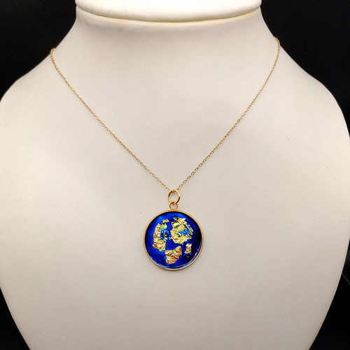 Apefthon necklace blue with gold leaves and bright enamel, new