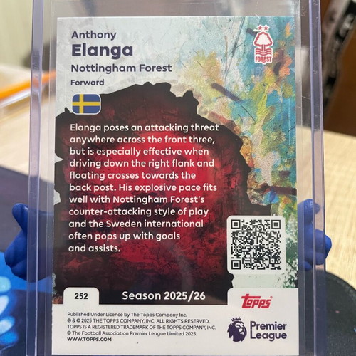 Topps Premier League Anthony Elanga Tekkers #252 Nottingham Forest 2025-26 like new