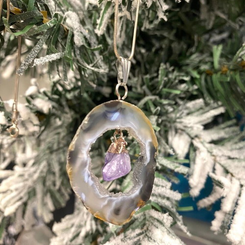 Handmade Pendant with Natural Black Agate and Raw Amethyst new