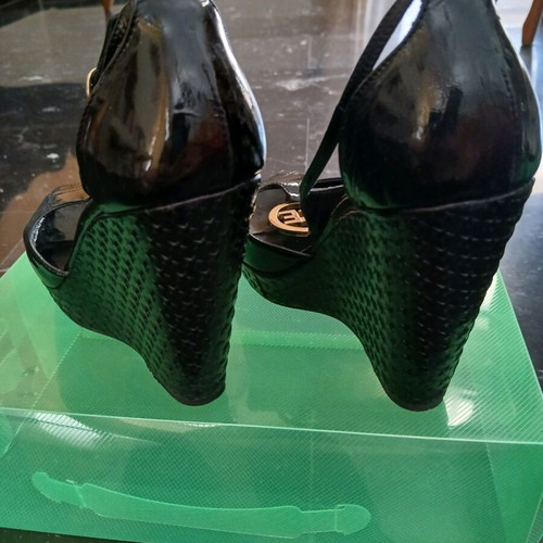 Iceberg sandals used, black patent platform wedges, size 38