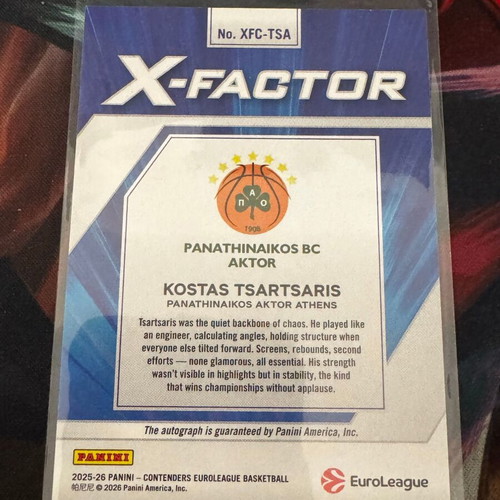 2025-26 Panini Contenders Euroleague Kostas Tsartsaris X-Factor Auto /99