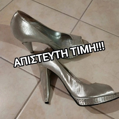 Tecno shoes peep toe silver heels with rhinestones