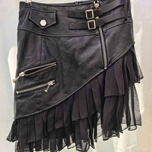 Philipp Plein Jana leather skirt, size S, black