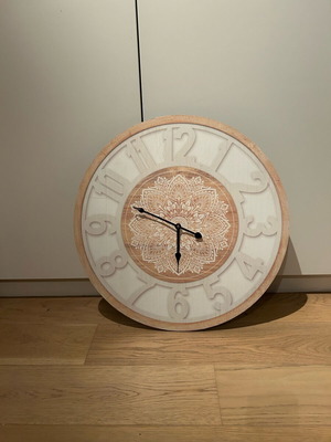 Inart wooden wall clock natural/white 58cm used, analog