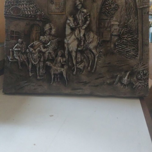 Stone relief like new with copper and brass overlay, vintage 1960s