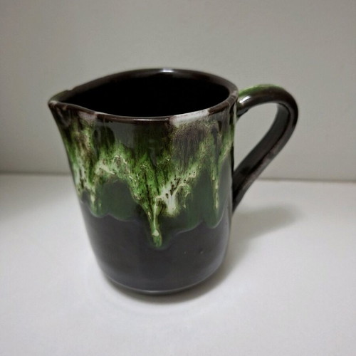 Vintage Vallauris ceramic tea set 1960s like new, brown-green lava glaze