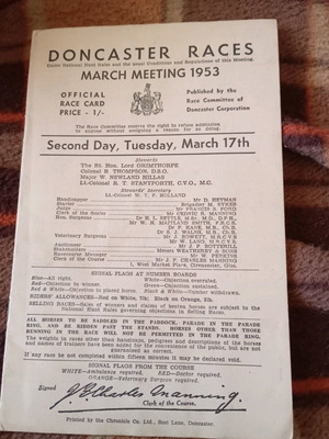 English Doncaster 1953 horse racing program used
