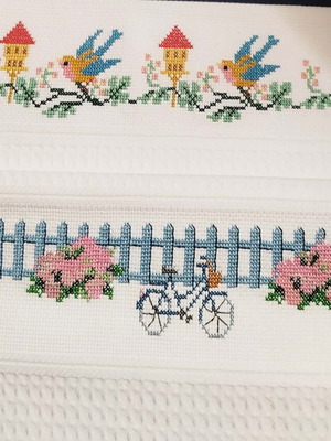 Embroidered kitchen towels set of two new