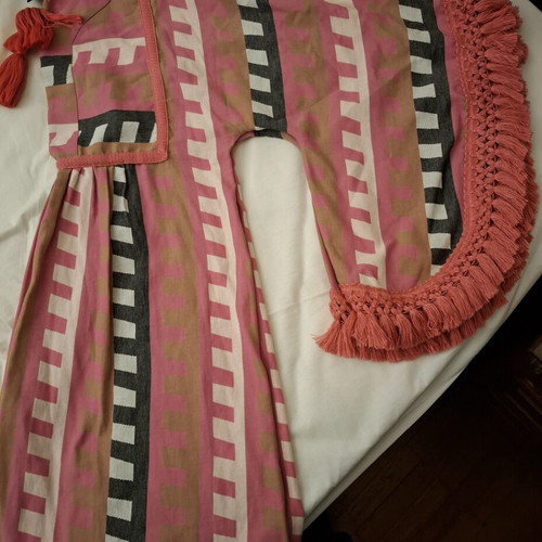 C-Throu dress new, cotton, with fringes and unique sleeves, white and pink
