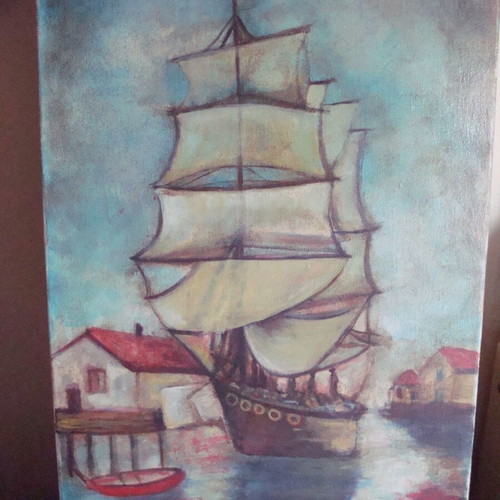 Ship used oil painting 66x36 cm