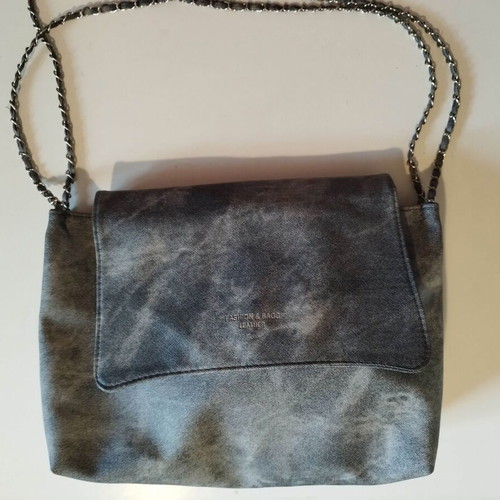 Shein shoulder bag faux leather denim print with silver chain new