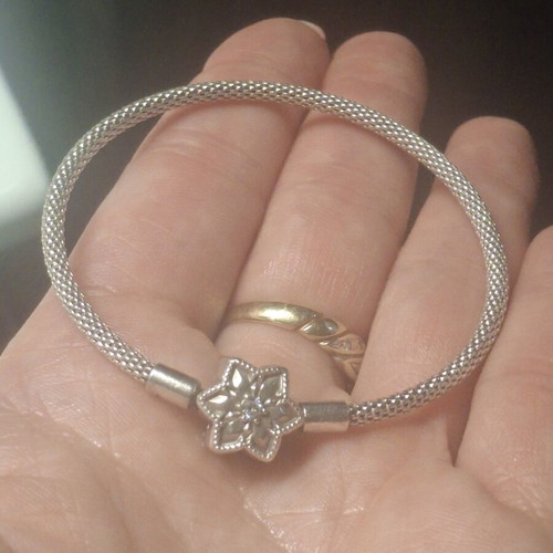 Pandora snowflake charm bracelet 18 cm, silver, zirconia