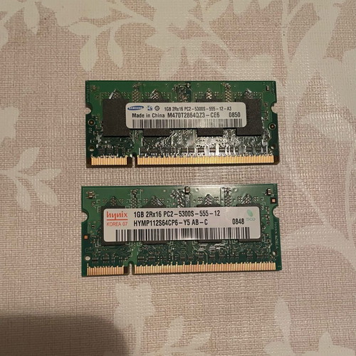 Laptop RAM 2x1GB DDR2 Samsung and Hynix used