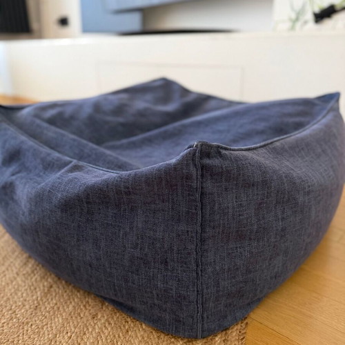 Square pouf stool, blue velvet texture, 60x60x30cm